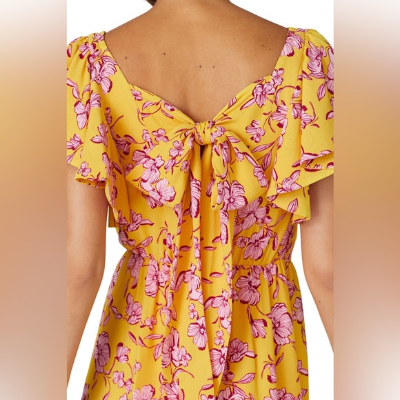 Sachin & Babi Yellow Floral Maxi Dress Flutter Sleeve Sz 6 - Picture 5 of 12